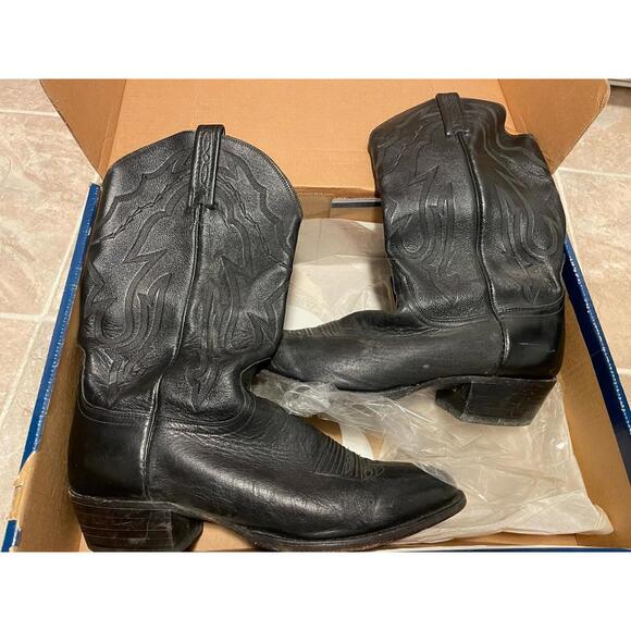 w/ BOX! LUCCHESE Men's Sz 11EE Black Lonestar Calf Leather Cowboy Boots T3094R4